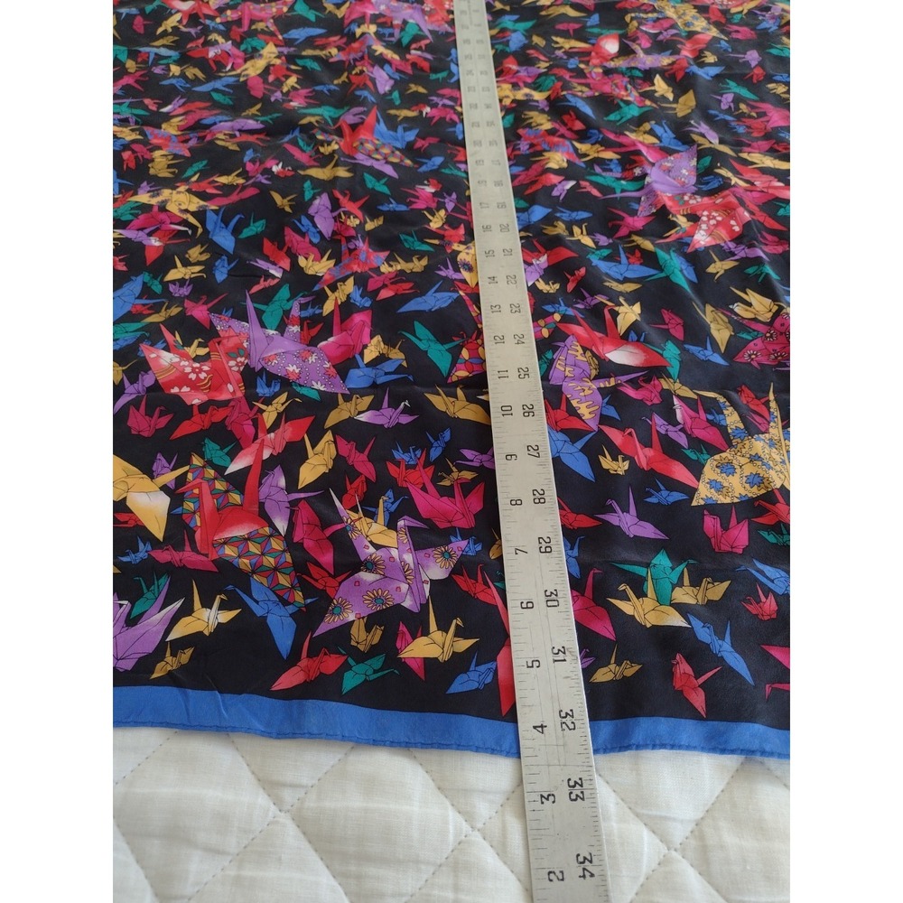 Boston Museum Of Fine Arts Silk Scarf 34" Origami Cranes Colorful Asian - Picture 10 of 13
